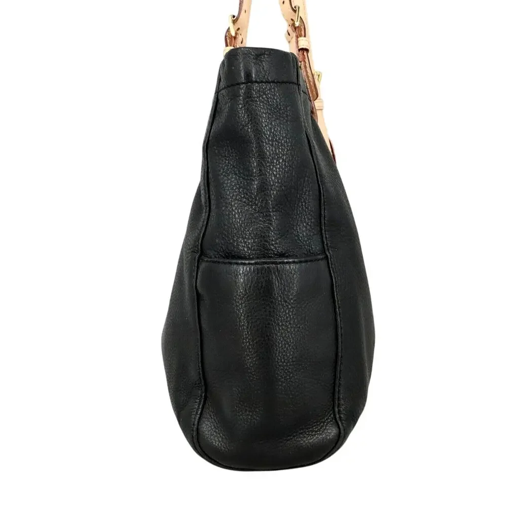 Michael Kors Bag Womens Black Pebbled Leather Tote Handbag Charm Double Handle - Picture 12 of 14